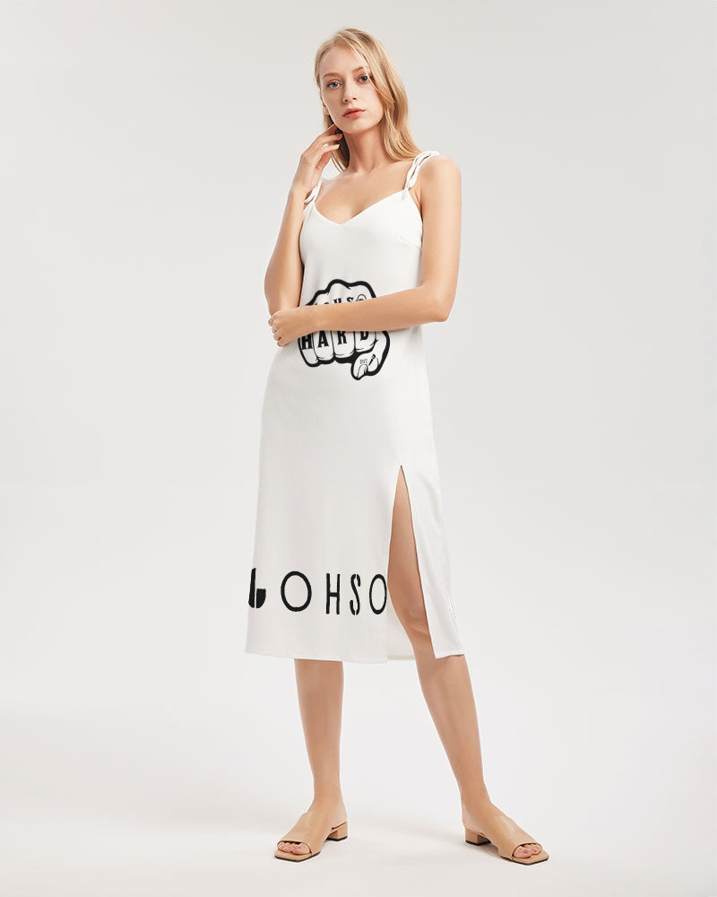 GHE BLK WHTE LOGO Women's Tie Strap Split Dress