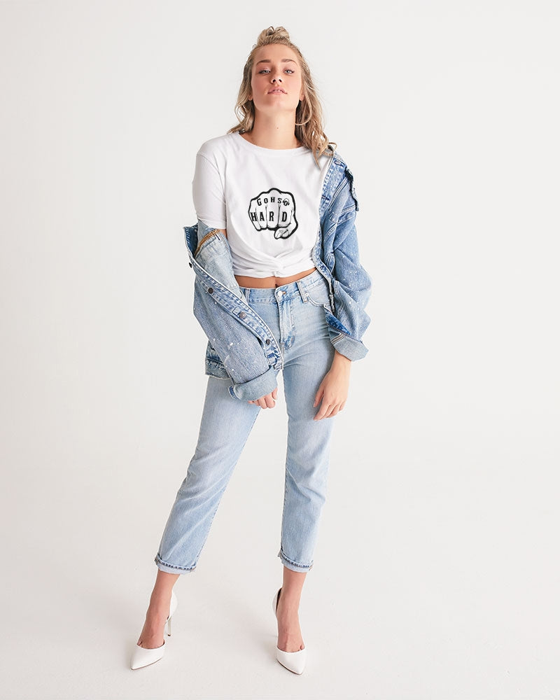 GHE BLK WHTE LOGO Women's Twist-Front Cropped Tee