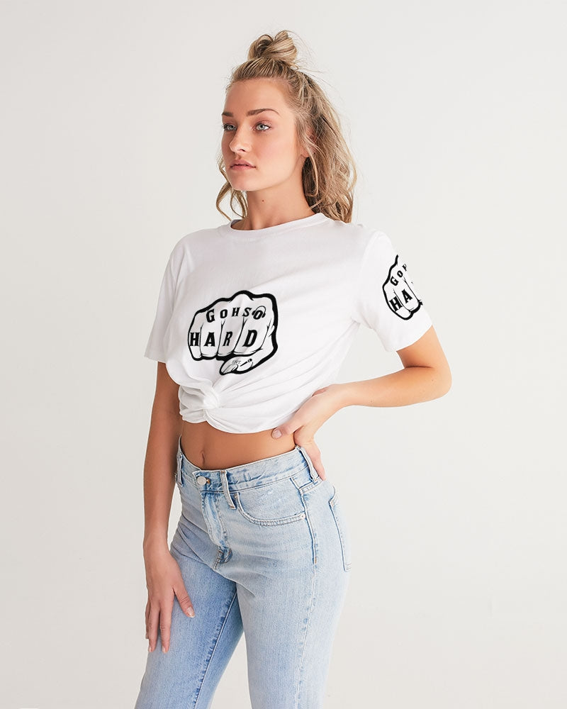 GHE BLK WHTE LOGO Women's Twist-Front Cropped Tee