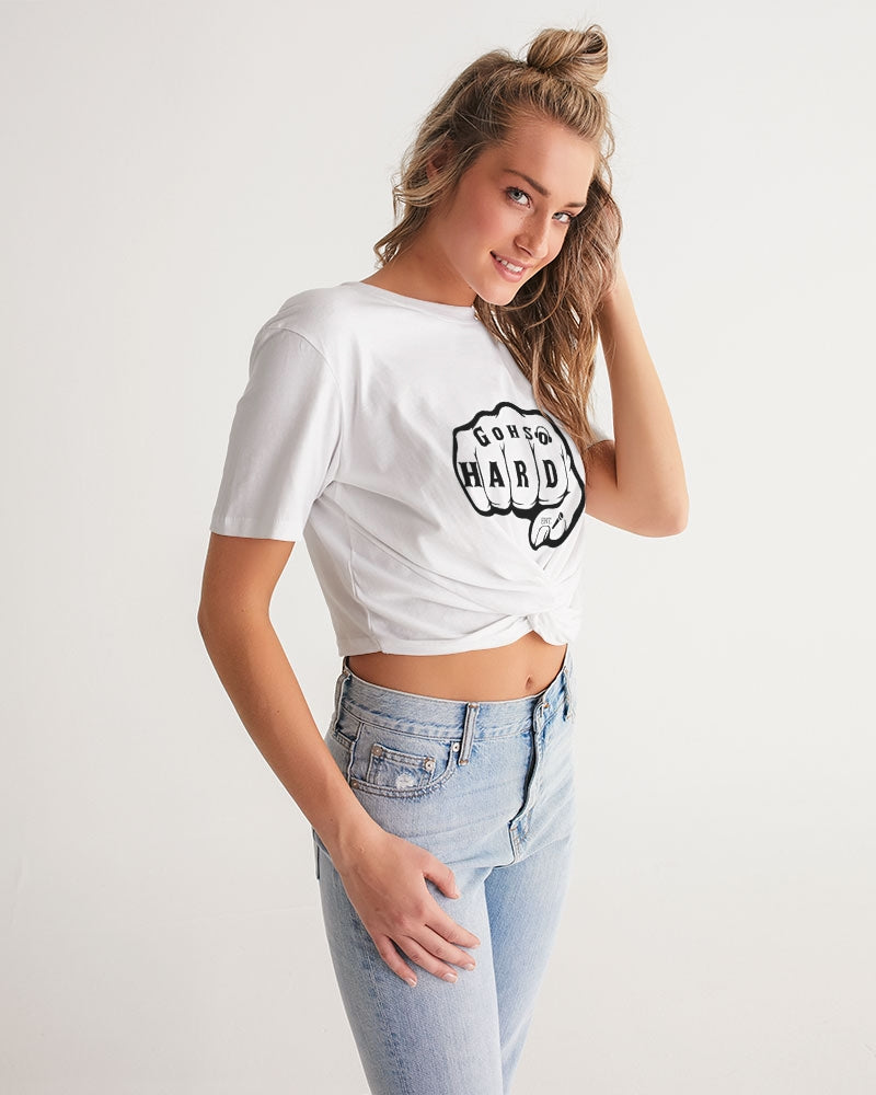 GHE BLK WHTE LOGO Women's Twist-Front Cropped Tee