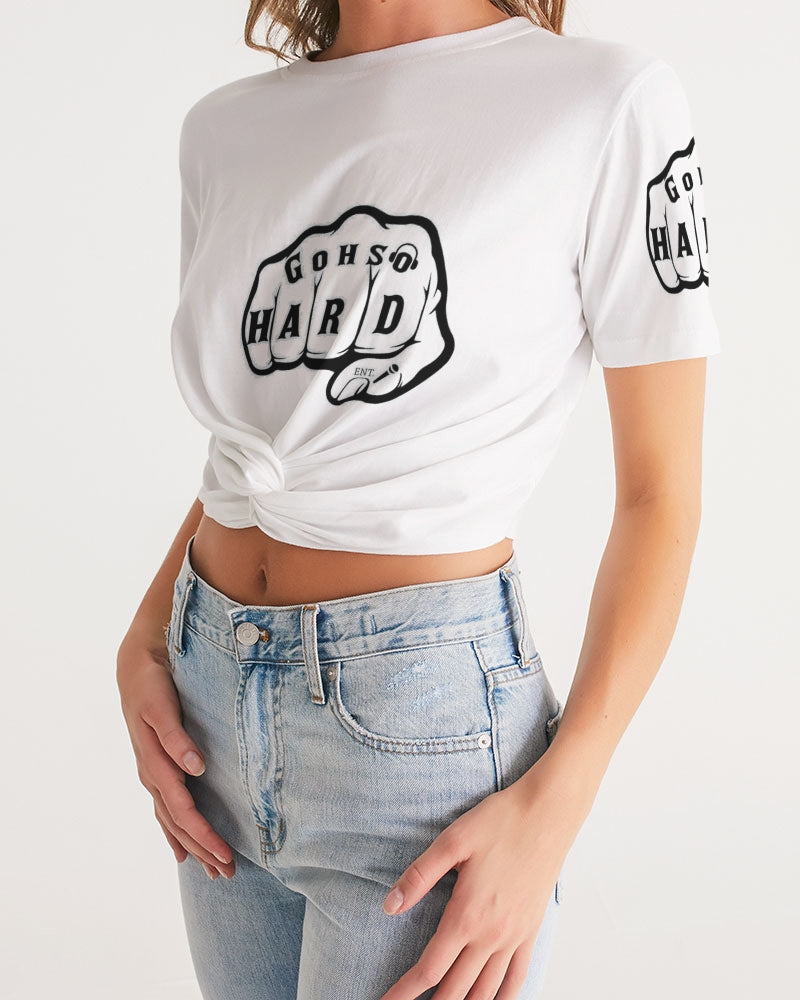 GHE BLK WHTE LOGO Women's Twist-Front Cropped Tee
