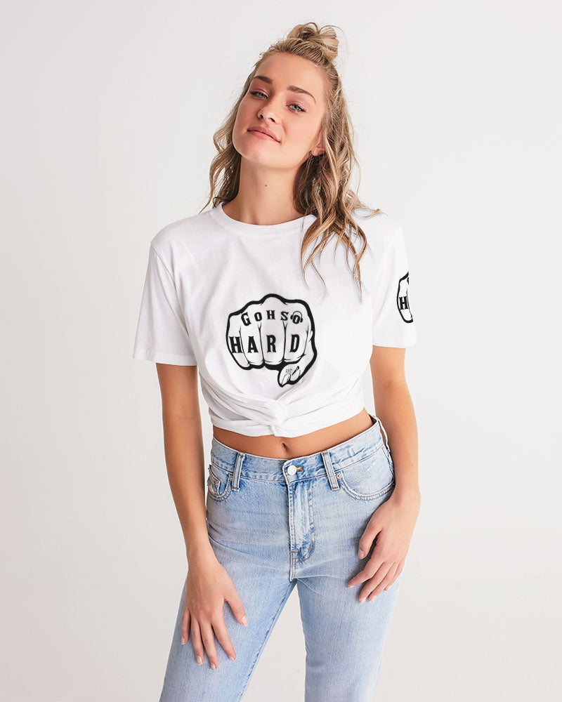 GHE BLK WHTE LOGO Women's Twist-Front Cropped Tee