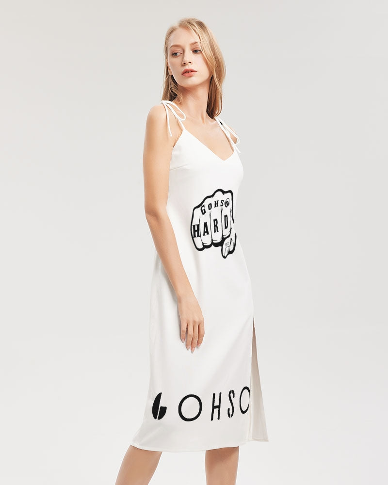 GHE BLK WHTE LOGO Women's Tie Strap Split Dress